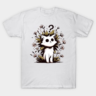 Funny confused cat with flowers plants T-Shirt